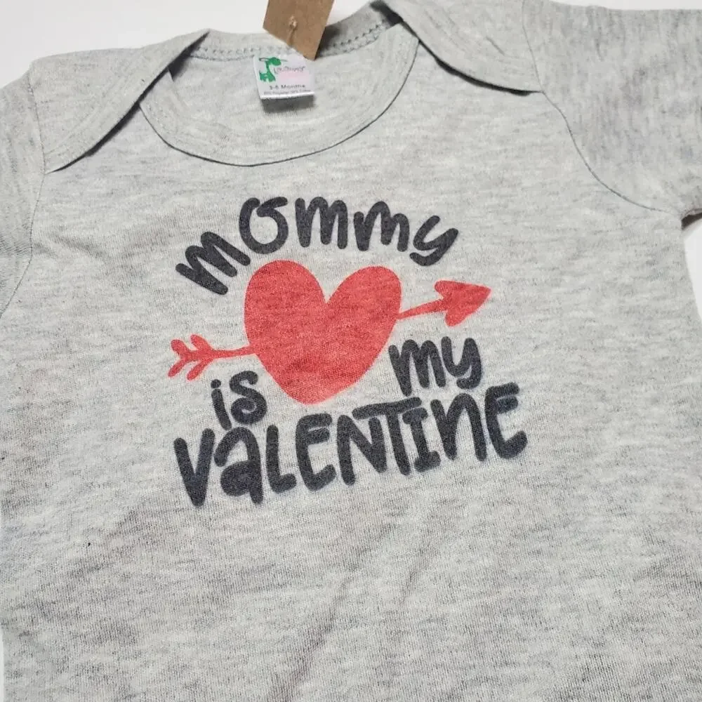 Mommy is‎ my Valentine gray onsie red heart & arrow